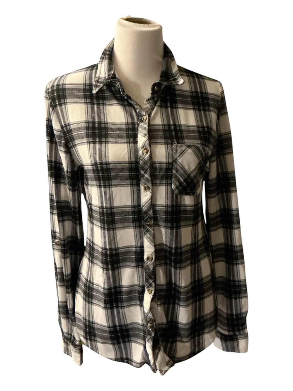 Black and White Plaid Button-Up Shirt